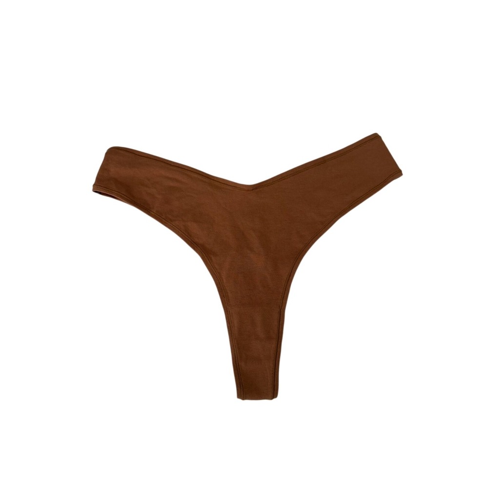 SKIMS V Front Soft Cotton Jersey Brown Thong Size 4X